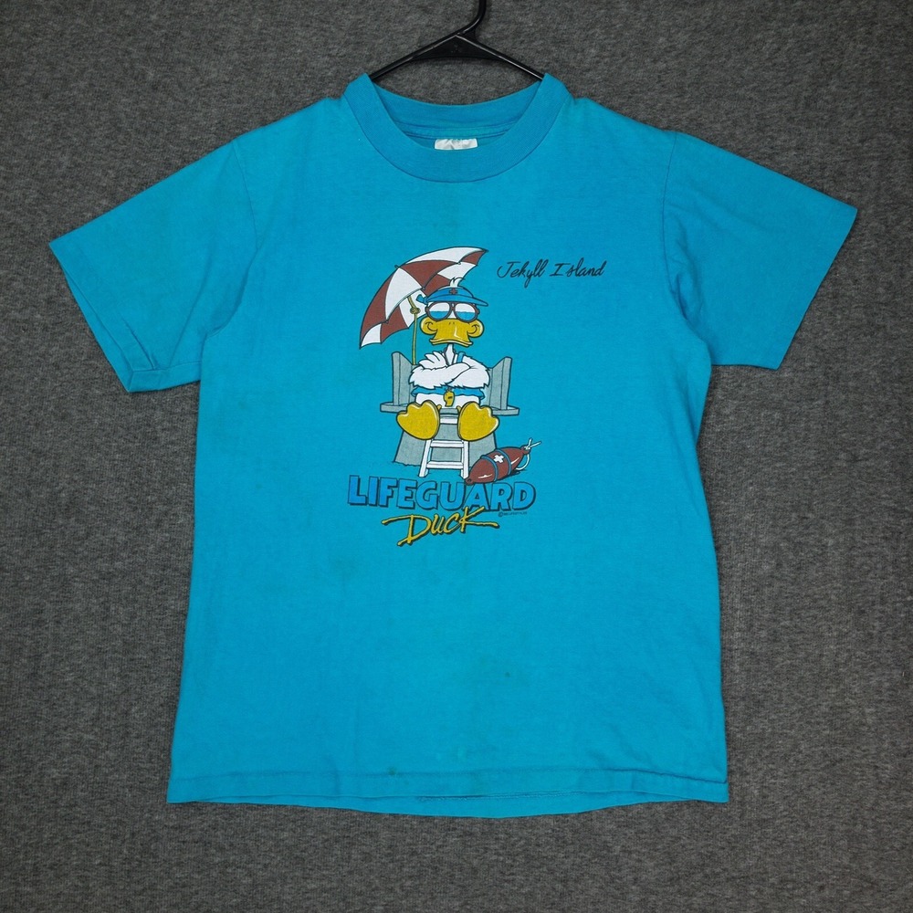 vintage single stitch t shirt size Medium teal blue Jekyll island graphic